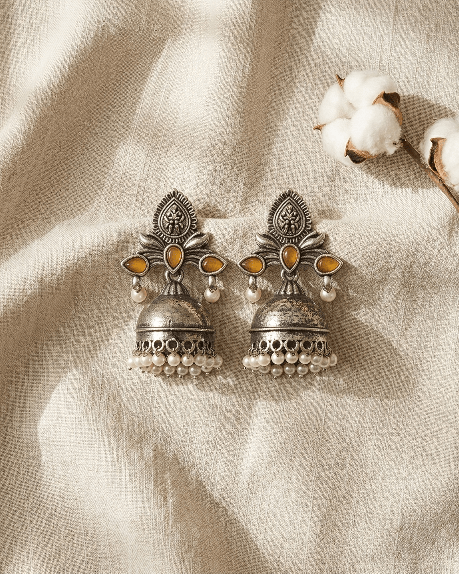 Amber Pearl Jhumka Earrings - LozziAmber Pearl Jhumka EarringsEarrings