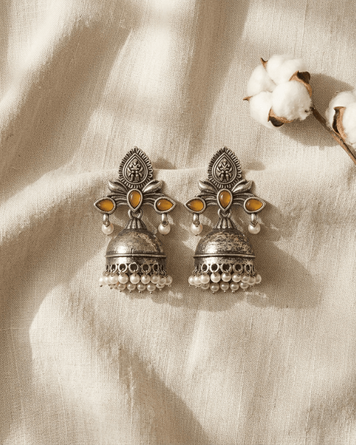 Amber Pearl Jhumka Earrings - LozziAmber Pearl Jhumka EarringsEarrings