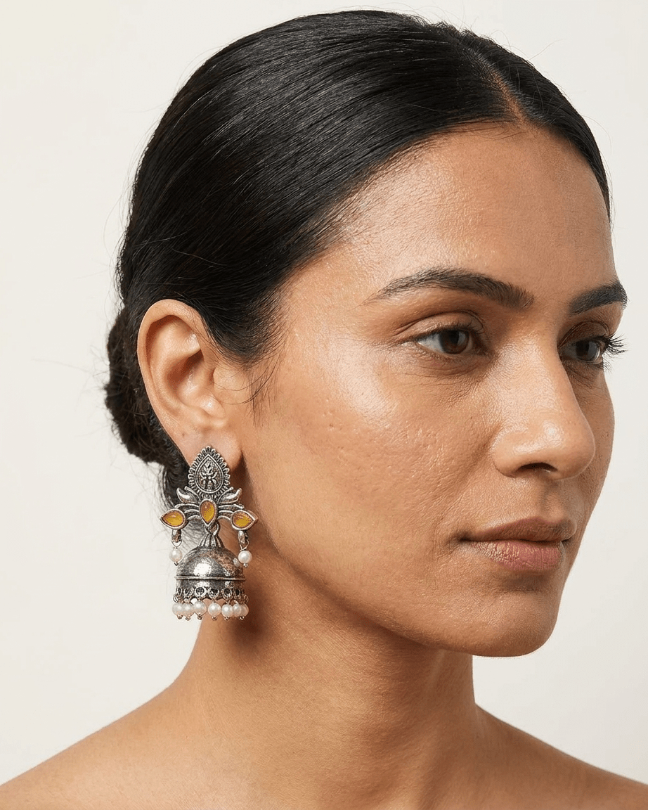 Amber Pearl Jhumka Earrings - LozziAmber Pearl Jhumka EarringsEarrings