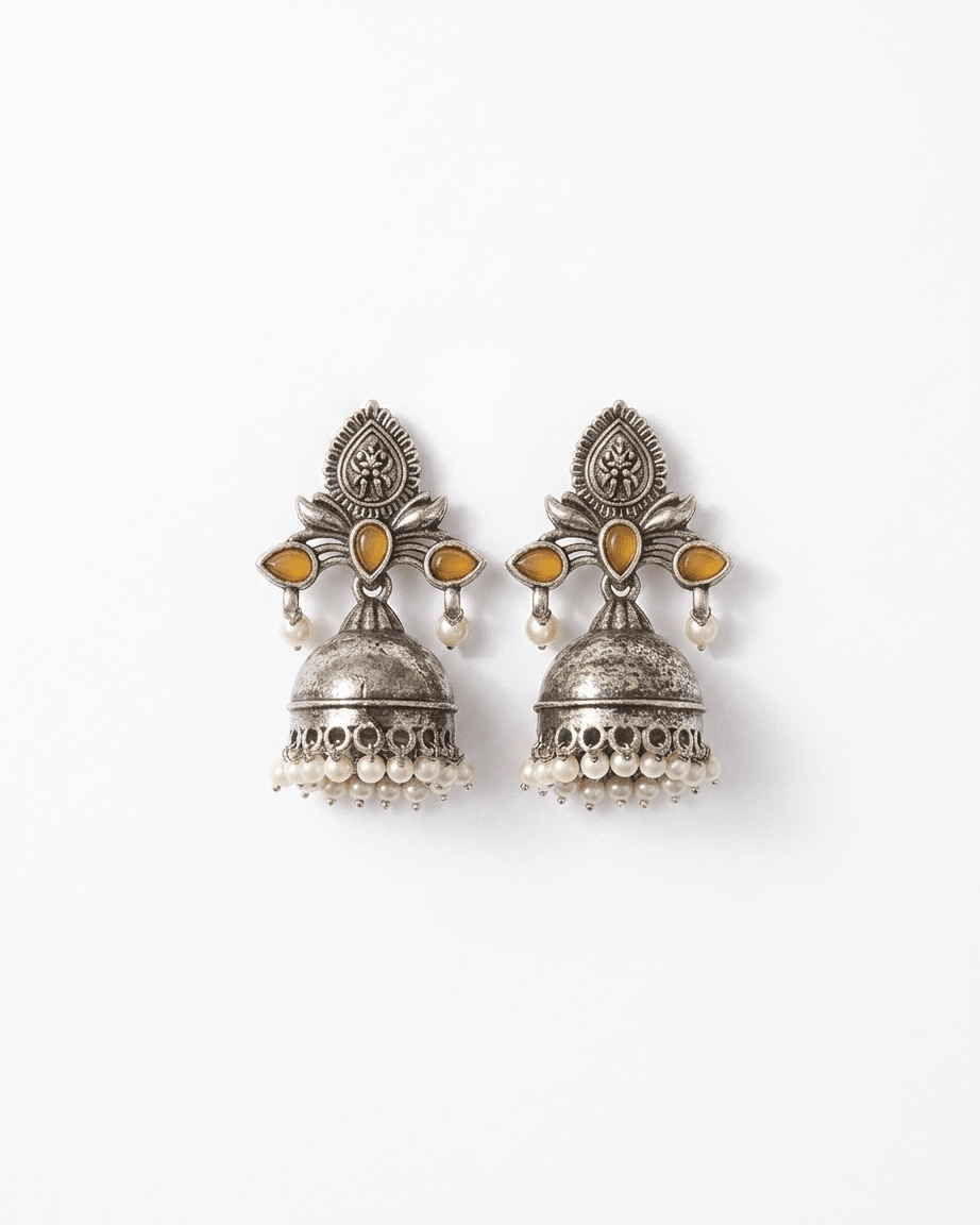 Amber Pearl Jhumka Earrings - LozziAmber Pearl Jhumka EarringsEarrings