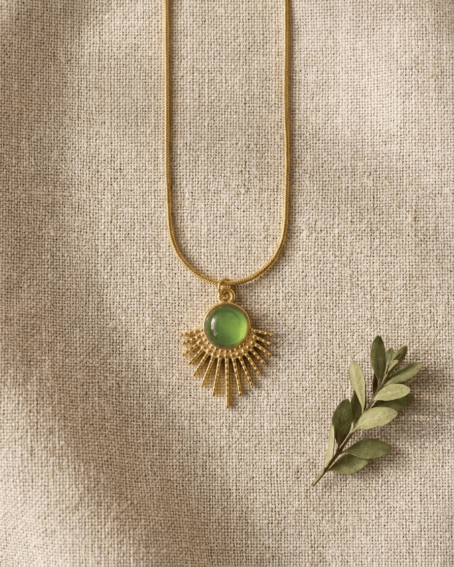 Aura Sunburst Pendant Necklace – Gold & Green Jade - LozziAura Sunburst Pendant Necklace – Gold & Green Jade