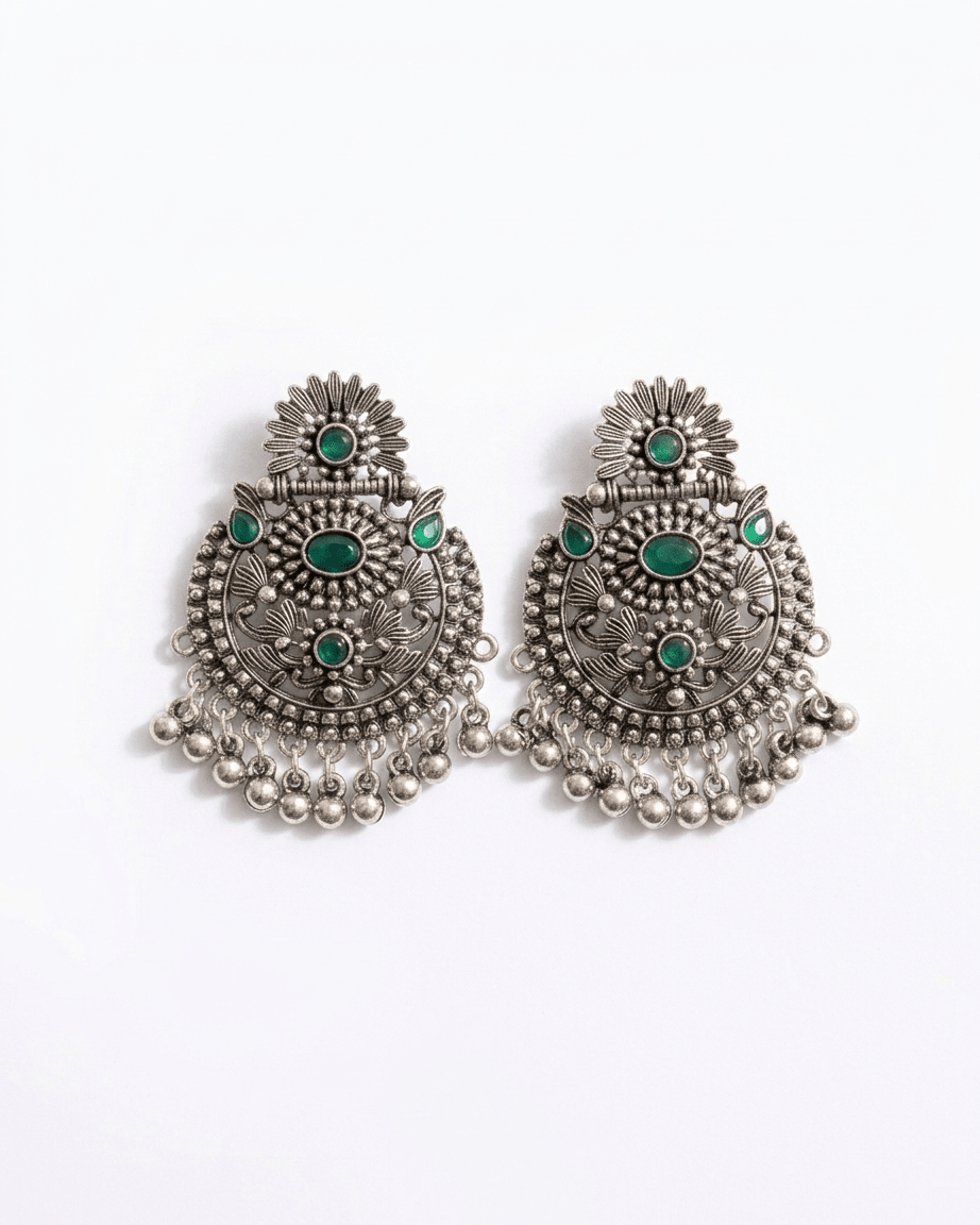 Emerald Oxidized Chandbali Earrings - LozziEmerald Oxidized Chandbali EarringsEarrings