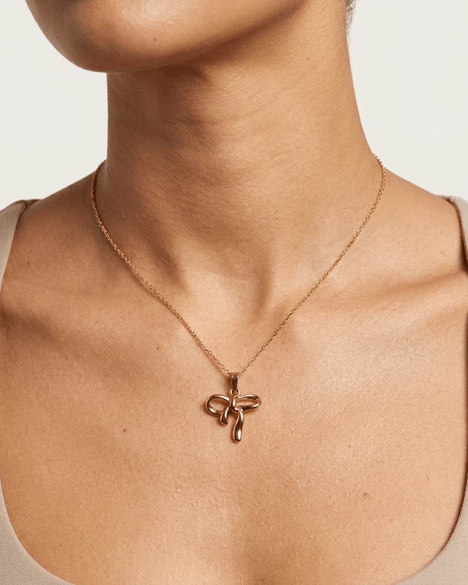 Gold Bow Pendant Necklace - LozziGold Bow Pendant NecklacePendant