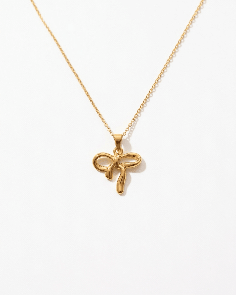 Gold Bow Pendant Necklace - LozziGold Bow Pendant NecklacePendant