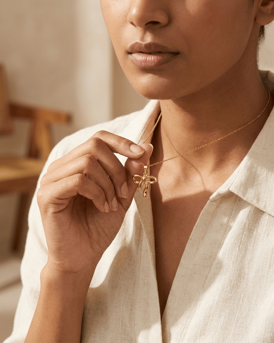 Gold Bow Pendant Necklace - LozziGold Bow Pendant NecklacePendant
