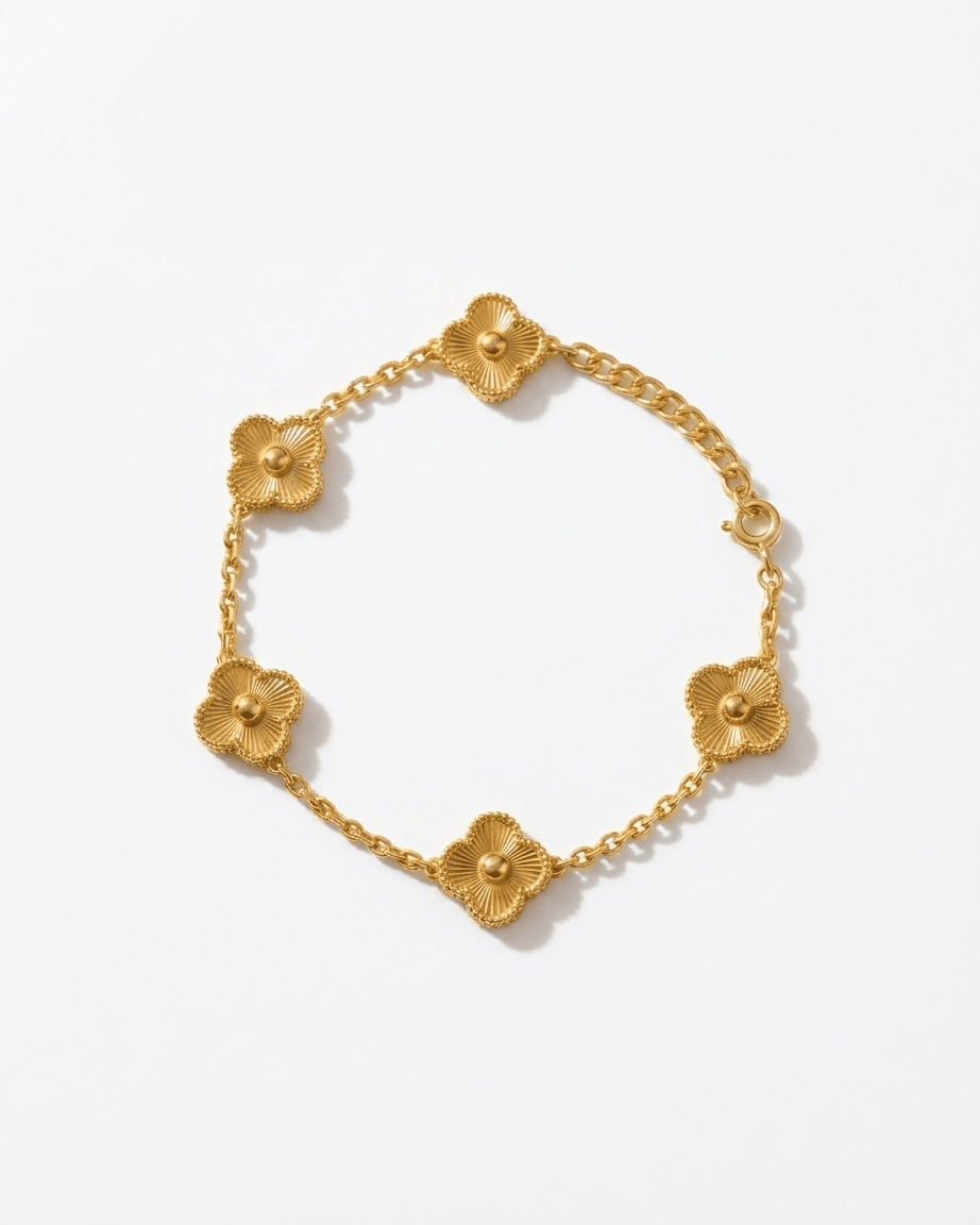Gold Floral Clover Charm Bracelet - LozziGold Floral Clover Charm BraceletBracelet