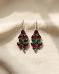 Leaf Design Ruby & Emerald Stone Earrings - LozziLeaf Design Ruby & Emerald Stone EarringsEarrings