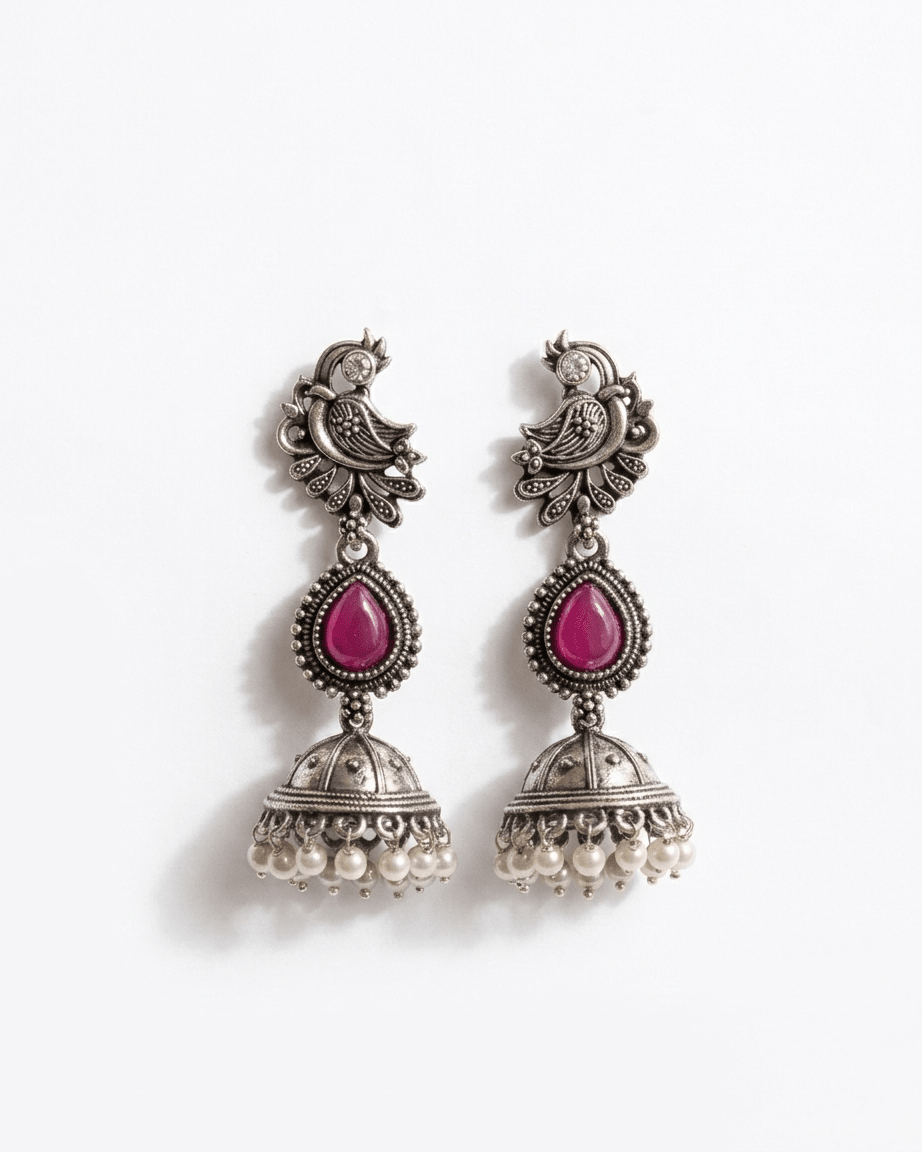 Oxidized Peacock Pearl Jhumka Earrings - LozziOxidized Peacock Pearl Jhumka EarringsEarrings