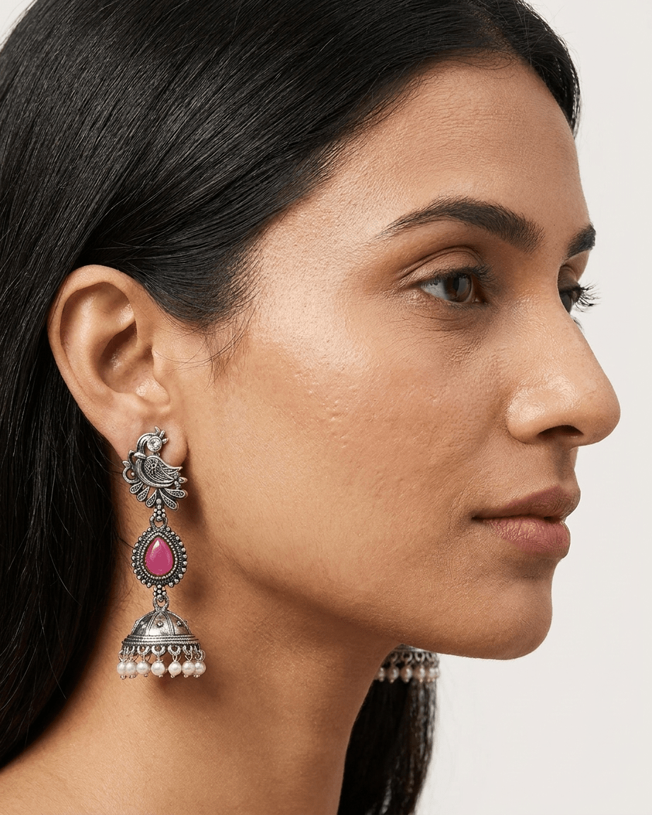 Oxidized Peacock Pearl Jhumka Earrings - LozziOxidized Peacock Pearl Jhumka EarringsEarrings