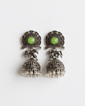 Oxidized Silver Green Stone Jhumka Earrings - LozziOxidized Silver Green Stone Jhumka EarringsEarrings