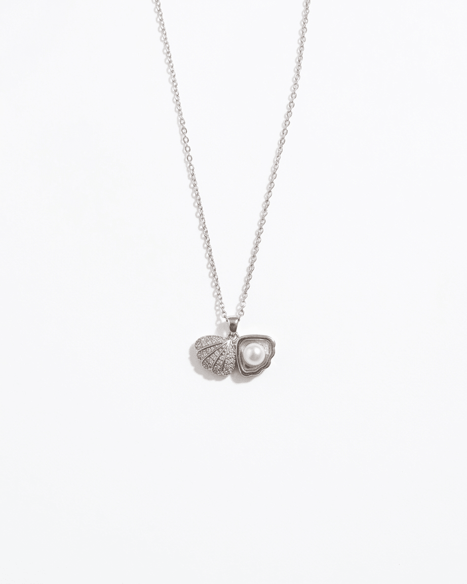 Silver Seashell Pearl Necklace - LozziSilver Seashell Pearl NecklacePendant