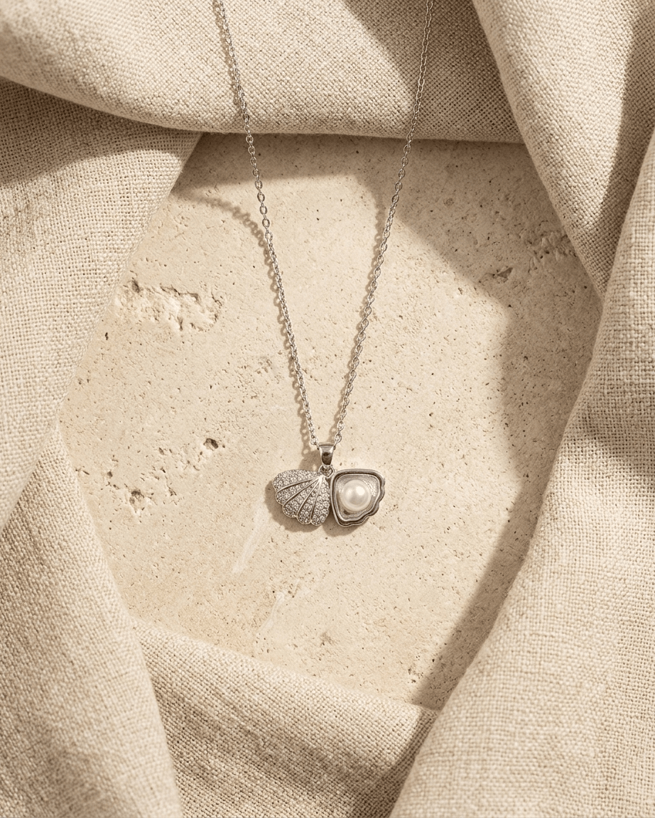 Silver Seashell Pearl Necklace - LozziSilver Seashell Pearl NecklacePendant
